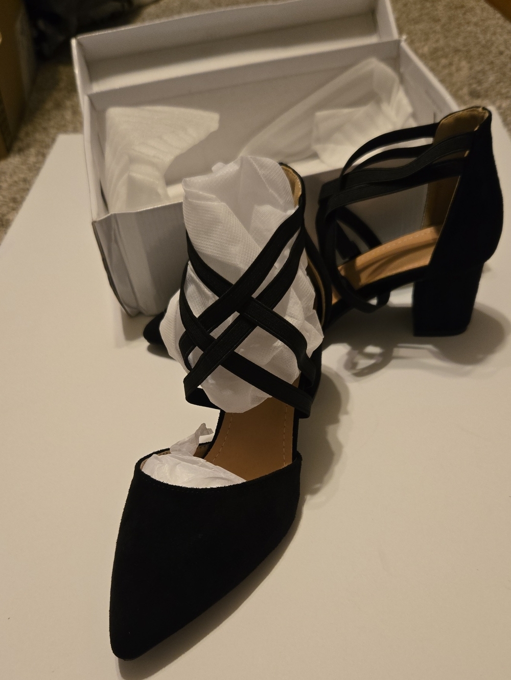 Women's Black Strappy Block Heel Pumps